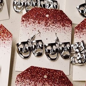 Earrings smile now, cry later faces silver hooks